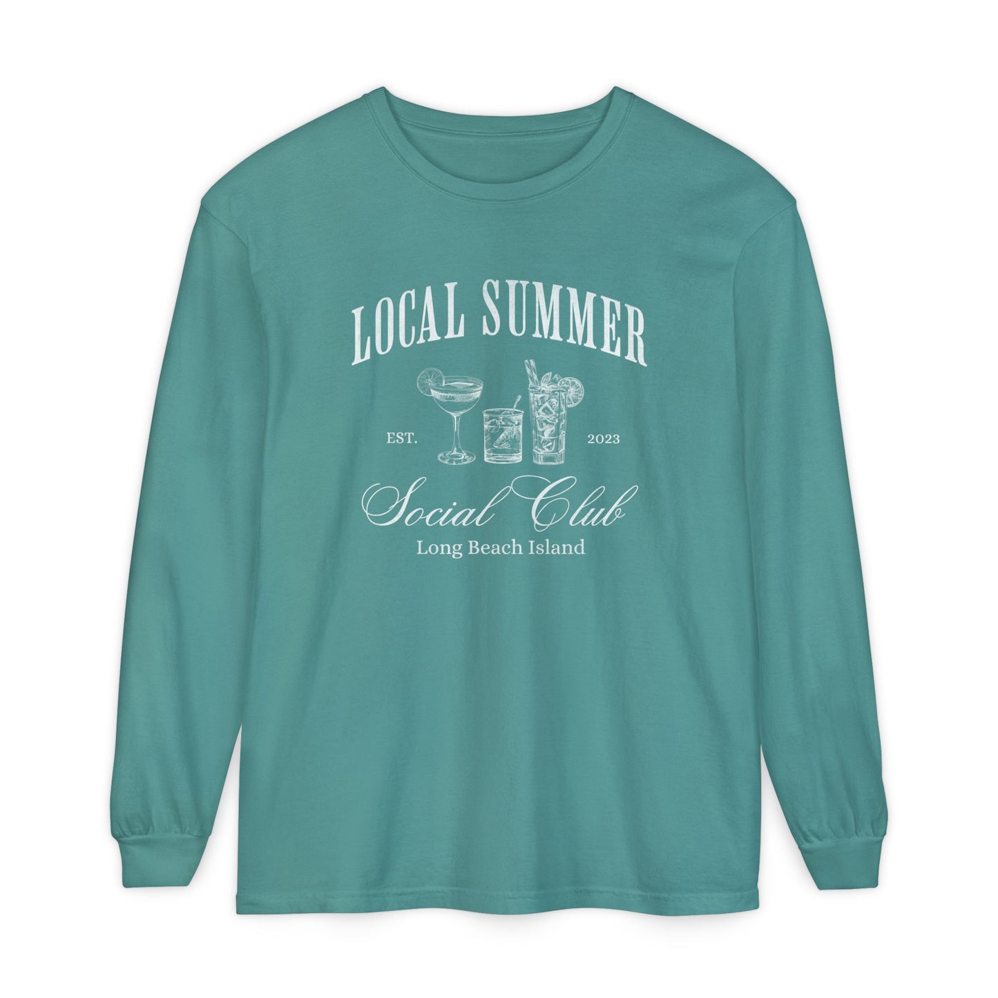 Local Summer Social Club, Cheers, Long Sleeve Comfort Color Tee
